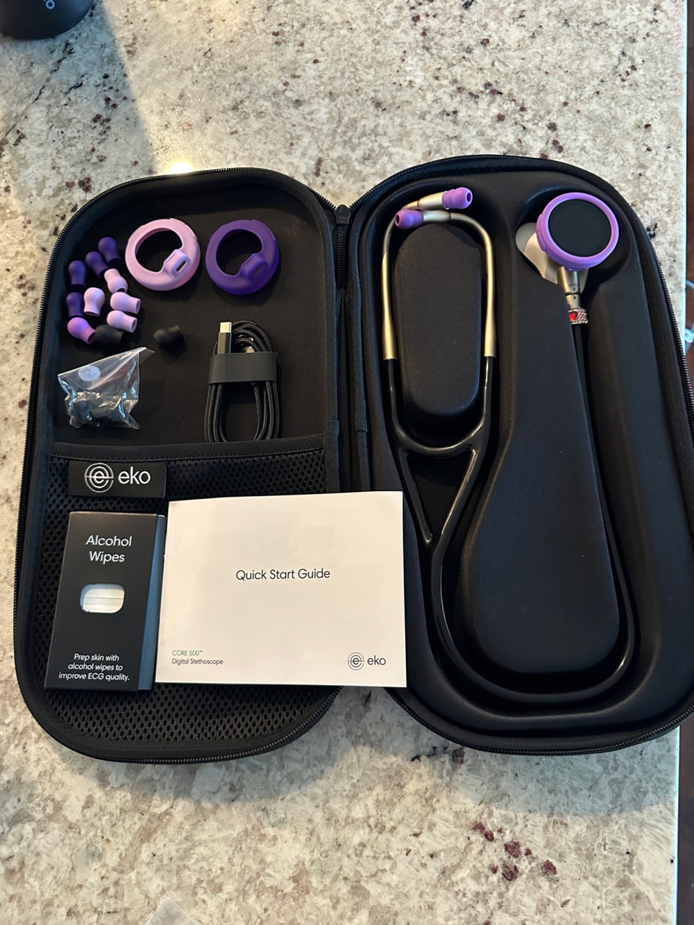 Eko core 500 Stethoscope with Purple Accents - Carrying Case Kit